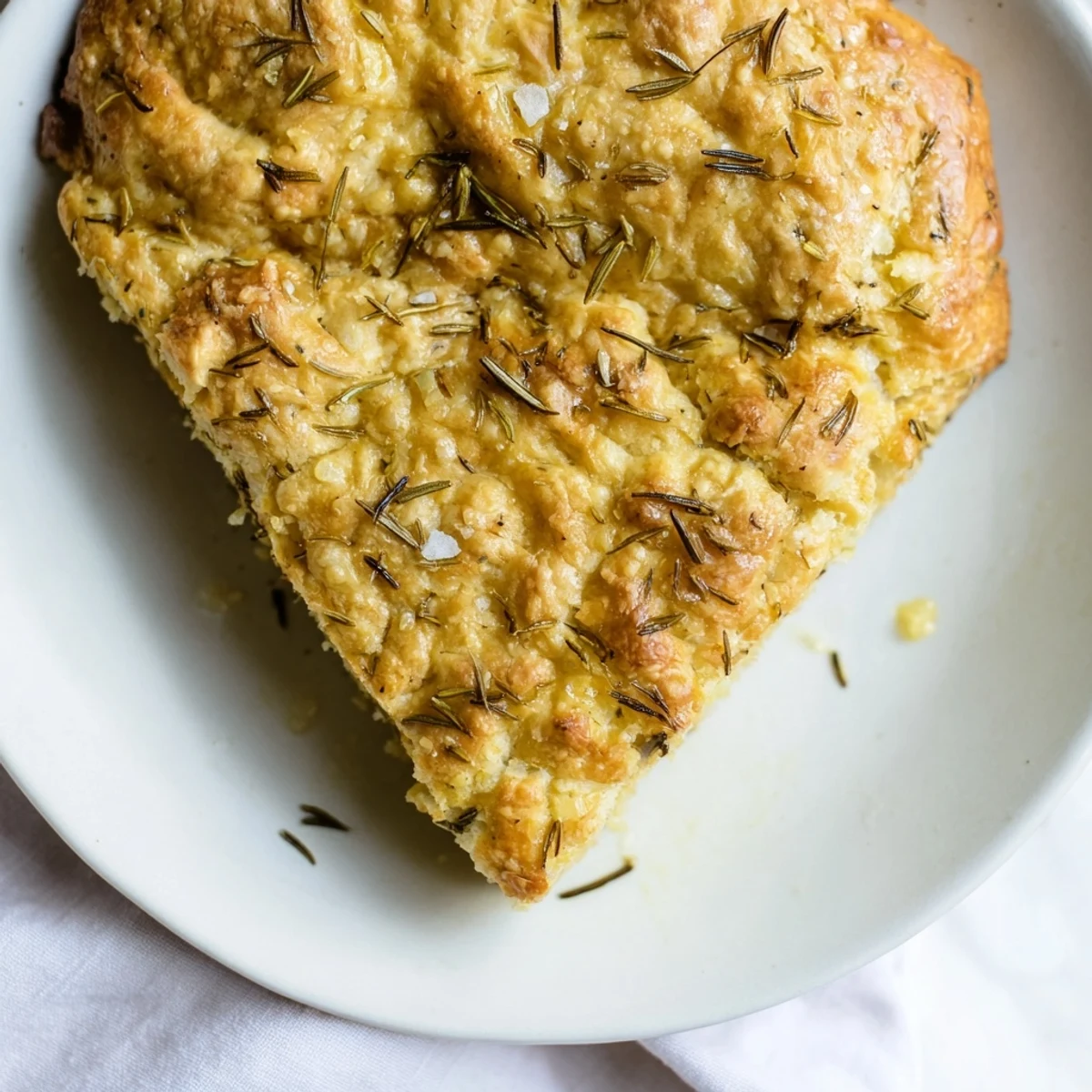 Freshly baked Yeast-Free Garlic and Rosemary Bannock Bread, a beautiful, golden flatbread speckled with herbs.