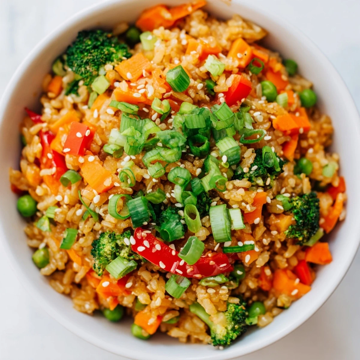 Golden, crispy rice in Crispy Vegetable Fried Rice Bowls, tossed with colorful, tender-crisp vegetables.