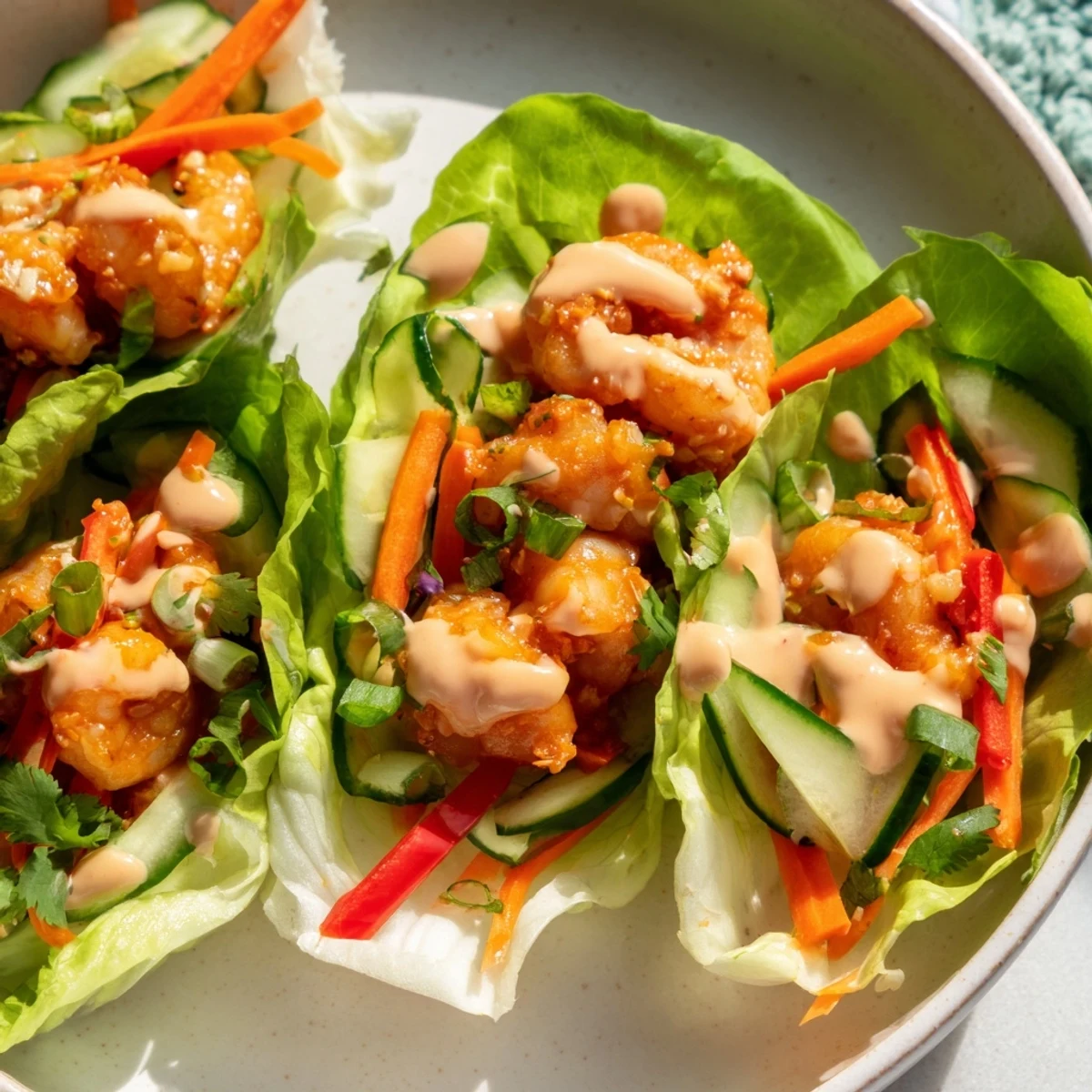Vibrant photo showcasing delicious shrimp lettuce cups, a refreshing low-carb main dish.