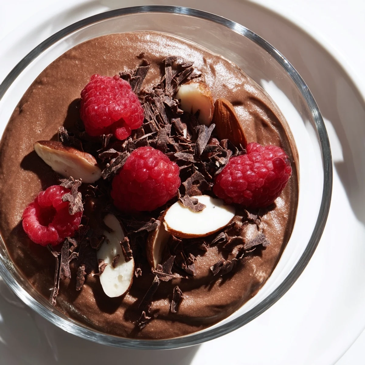Silky-smooth chocolate avocado mousse topped with fresh berries, a delightful vegan dessert.