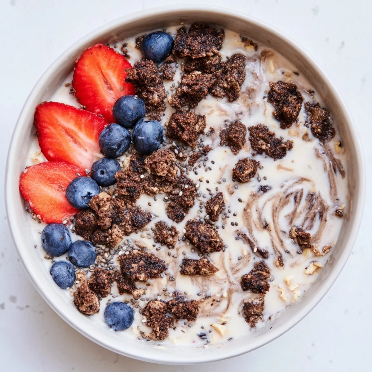 A delightful breakfast image shows overnight oats gourmet makeover with espresso, berry toppings, and granola crumbles.
