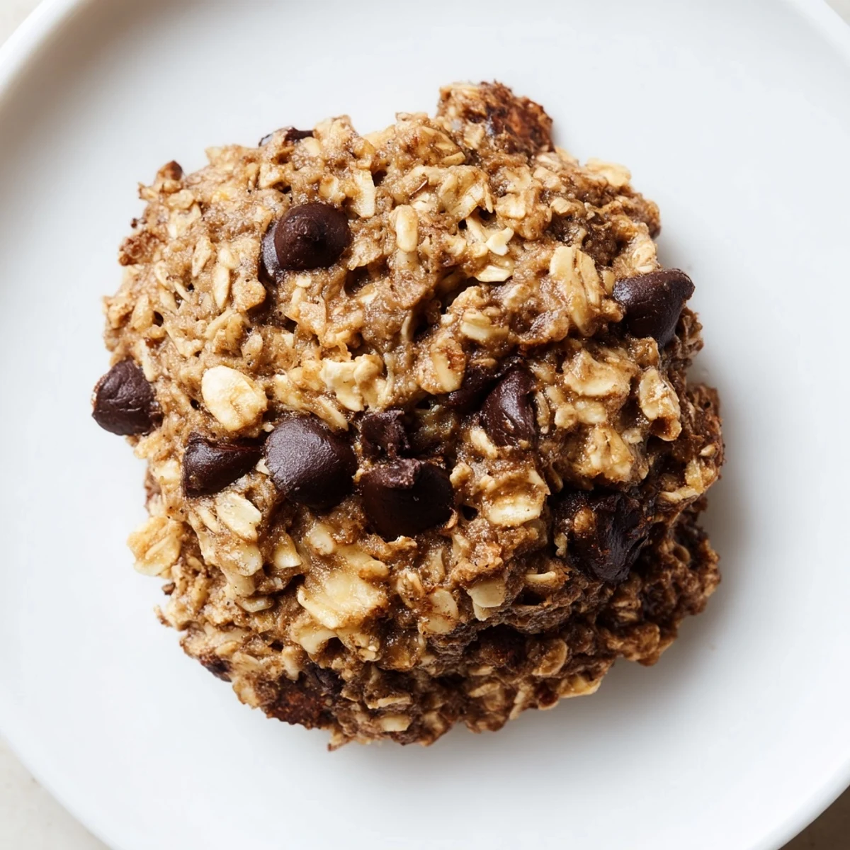 Warm, golden, freshly baked chocolate oatmeal breakfast cookies, a delightful morning treat with a drizzle.