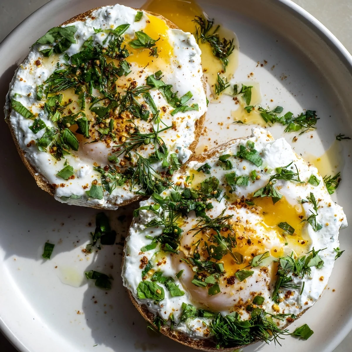 Çılbır Eggs Benedict recipe showcases perfectly poached eggs atop creamy yogurt with spiced butter.