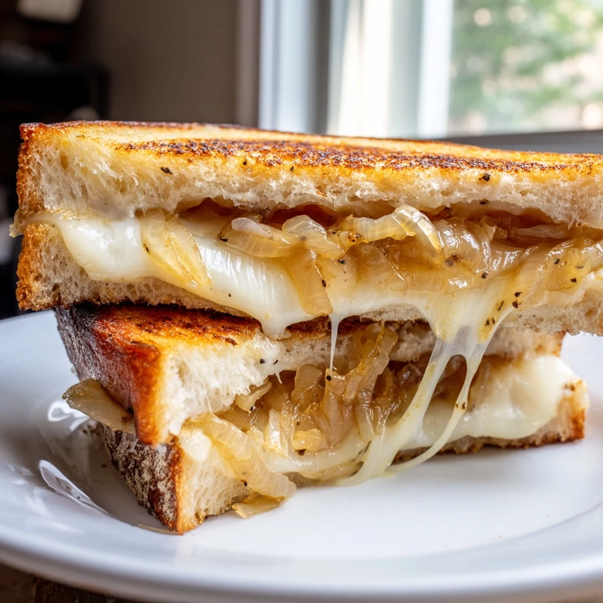 Golden, buttery sourdough slices stuffed with sweet, jammy caramelized onions and melted sharp white cheddar for a comforting Caramelized Onion Grilled Cheese sandwich.
