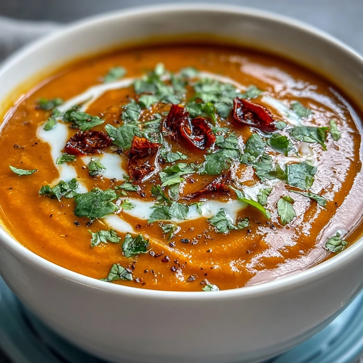 Steaming Carrot, Celeriac, and Chilli Soup in a rustic bowl, featuring vibrant orange hues and finely sliced red chili.