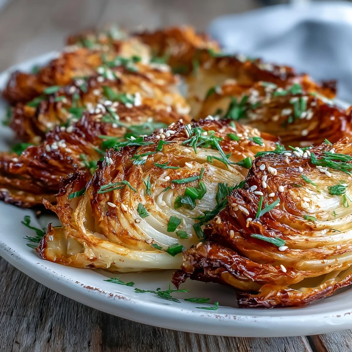 Tender roasted cabbage wedges brushed with savory miso butter and topped with fresh green onions.