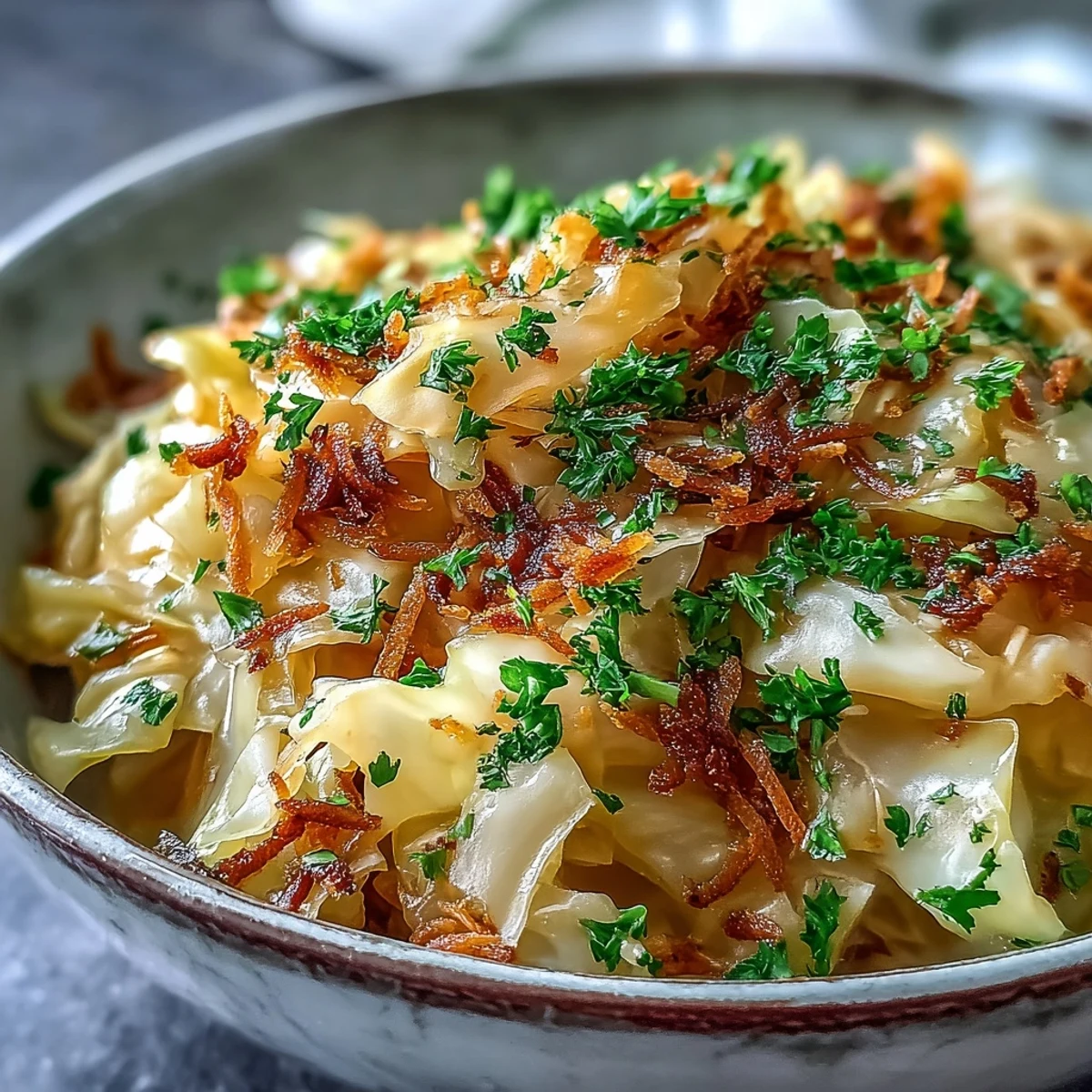A warm skillet of Coconut Braised Cabbage, garnished with toasted coconut flakes, paired with fluffy rice and lime wedges.