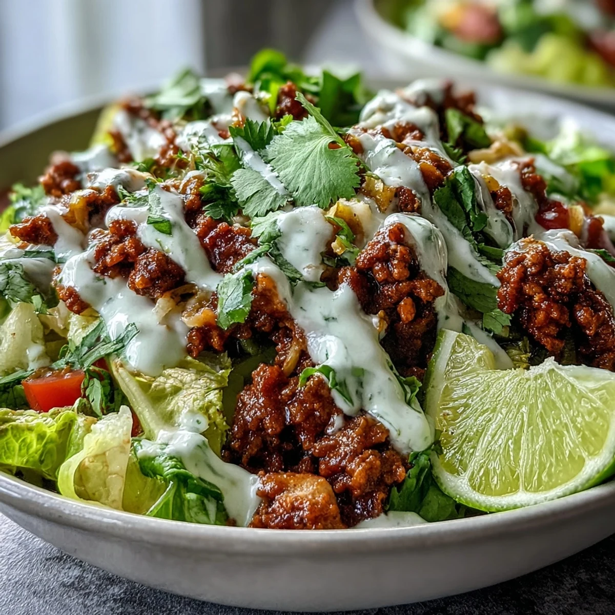 Serve this fresh Healthy Taco bowl with avocado slices and shredded cheddar for an easy, colorful weeknight dinner.