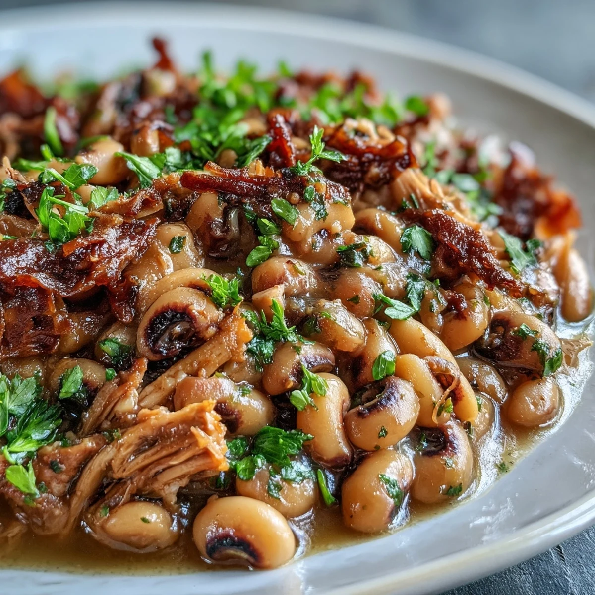 Crock-Pot Black-Eyed Peas with Smoked Turkey simmering in a slow cooker, tender and creamy.