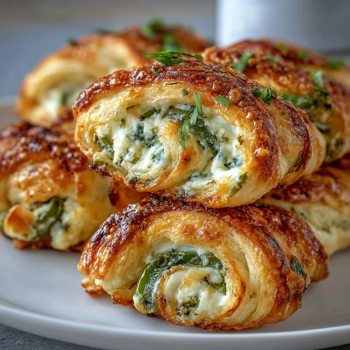 Golden-brown Jalapeño Popper Twists on a baking sheet with melty cheddar and cream cheese filling peeking out from flaky pastry.