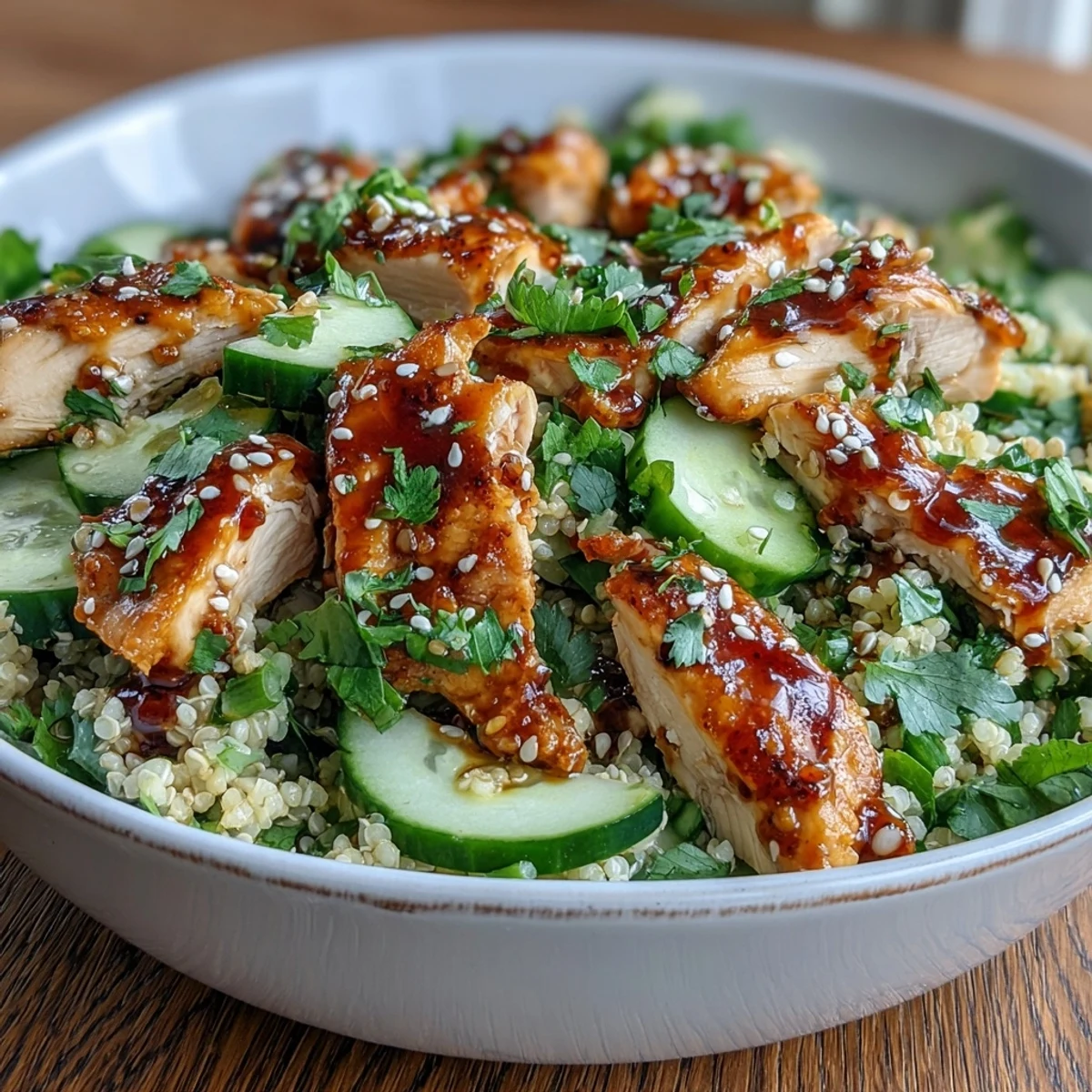 Freshly cooked pearl couscous cools on a tray for Asian Sesame Chicken Couscous Salad, ready to mix with juicy shredded rotisserie chicken and crisp sliced cucumbers for a quick, protein-packed meal.