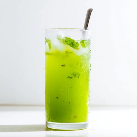 A vibrant glass of Celery Ginger Lemon Juice filled with ice, fresh celery, and mint, perfect for a morning refreshment.