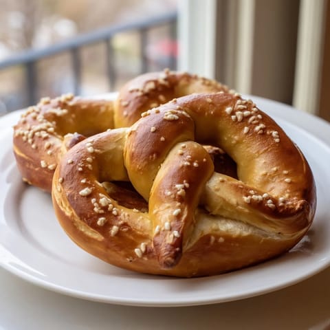 Perfectly salted Homemade Soft Pretzels, ready to eat, offer a delightful, chewy texture.