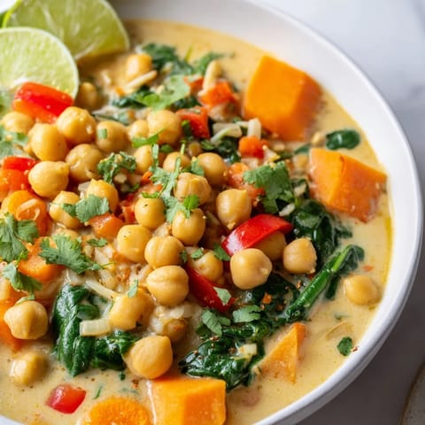 Golden-hued Chickpea Curry with vibrant vegetables, perfect for a flavorful weeknight meal.