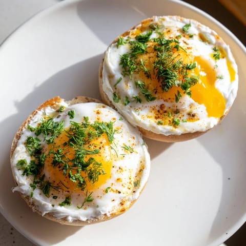 Golden, runny-yolked Çılbır Eggs Benedict drizzled with flavorful butter and fresh herbs for brunch.