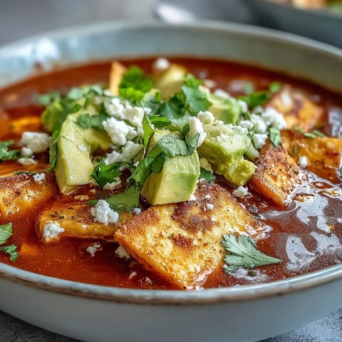 Bright avocado and cilantro garnish Sopa Azteca, served with lime wedges on a colorful Mexican tiled plate.