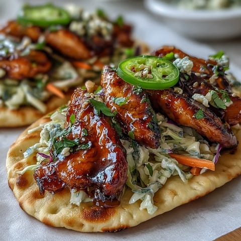 Golden-brown honey garlic naan chicken tacos topped with crunchy purple cabbage slaw and fresh cilantro.