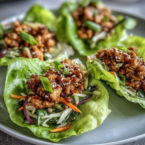 Savory ground chicken and ginger mixture nestled in crisp Bibb lettuce leaves, garnished with green onions and julienned carrots for a low-carb meal. Potsticker-Inspired Chicken Lettuce Boats displayed alongside a small bowl of dipping sauce.