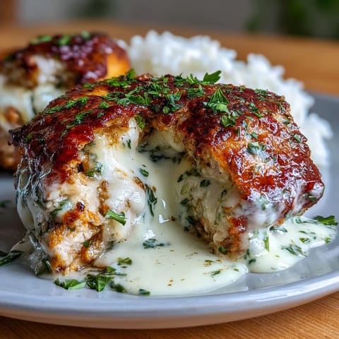 Baked bell peppers stuffed with creamy garlic Parmesan chicken and rice, golden and bubbling with melted mozzarella.