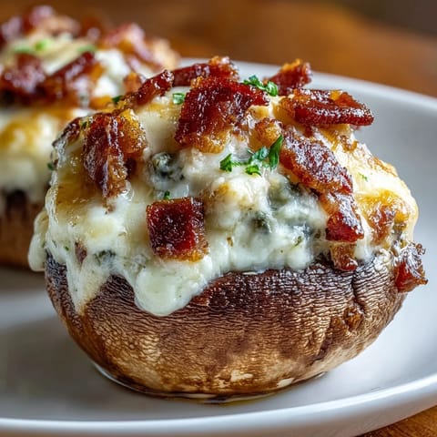 2. Savory stuffed mushrooms filled with a rich blend of cheddar, cream cheese, and bacon, perfect for keto-friendly entertaining or snacking.  