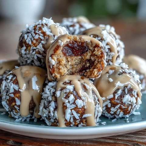 No-bake energy bites featuring rolled oats, shredded coconut, and cinnamon, perfect for on-the-go fuel.  