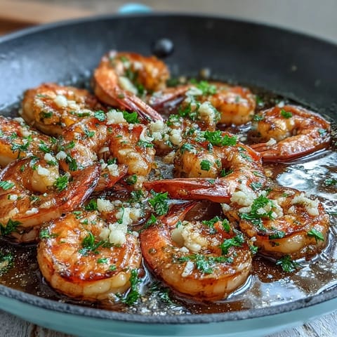 Plump prawns sizzling in garlic butter, finished with fresh lemon and parsley for a bright, savory flavor.