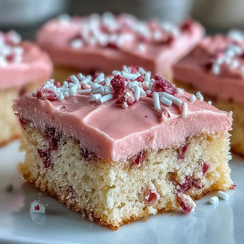 Soft sugar cookie bars with creamy strawberry frosting, perfect for Valentine's Day dessert sharing.  