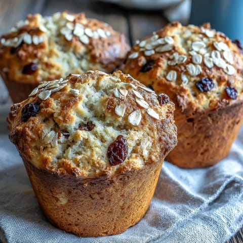 Golden Irish soda bread muffins studded with plump raisins and hearty oats, perfect for breakfast or afternoon tea.  