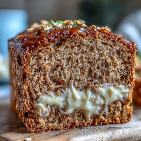 Hearty Irish brown bread loaf with a golden crust, sliced and served with creamy honey butter on the side.