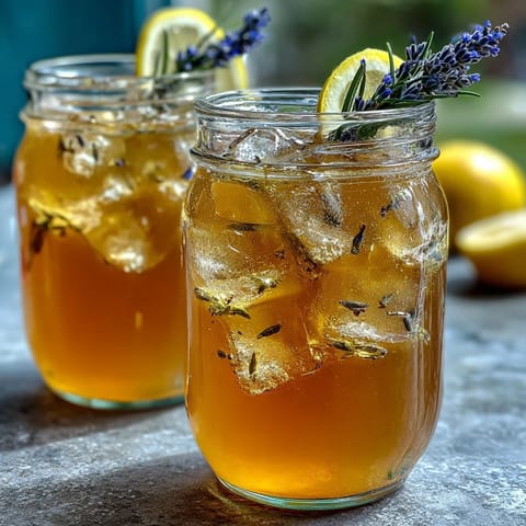 A chilled pitcher of Lavender Honey Lemonade, featuring golden honey, bright lemons, and delicate lavender for a fragrant sip.