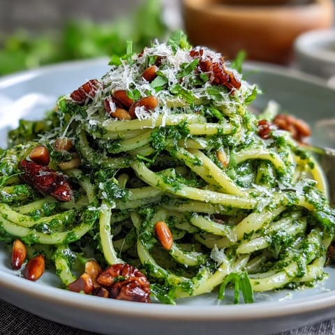 Fresh homemade Dandelion Pesto with Garlic and Pine Nuts, perfect for tossing with pasta or spreading on crusty bread.
