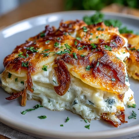 Creamy, cheesy scalloped potatoes with golden layers of tender Yukon Gold, baked to perfection for a comforting side dish.