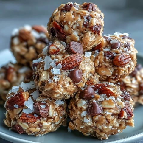 Wholesome no-bake oat bites with creamy peanut butter, honey, and mini chocolate chips, rolled into perfect snack-sized balls.
