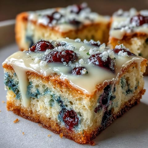 Golden-brown White Chocolate Lemon Blueberry Blondies, perfectly sliced and ready to enjoy.