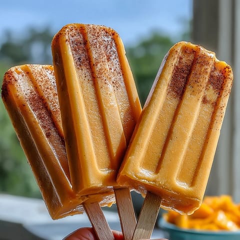 Close-up of vibrant, frozen mango chamoy popsicles glistening with tajin spice.