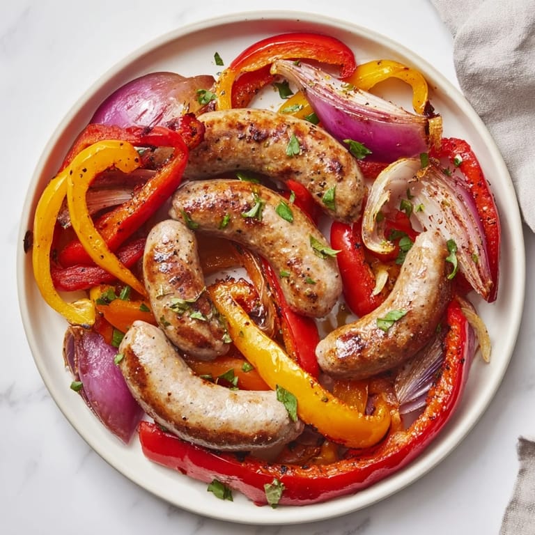 Enjoy this easy sheet pan: roasted Italian sausage, peppers, and onions, with caramelized vegetables and juicy sausage.