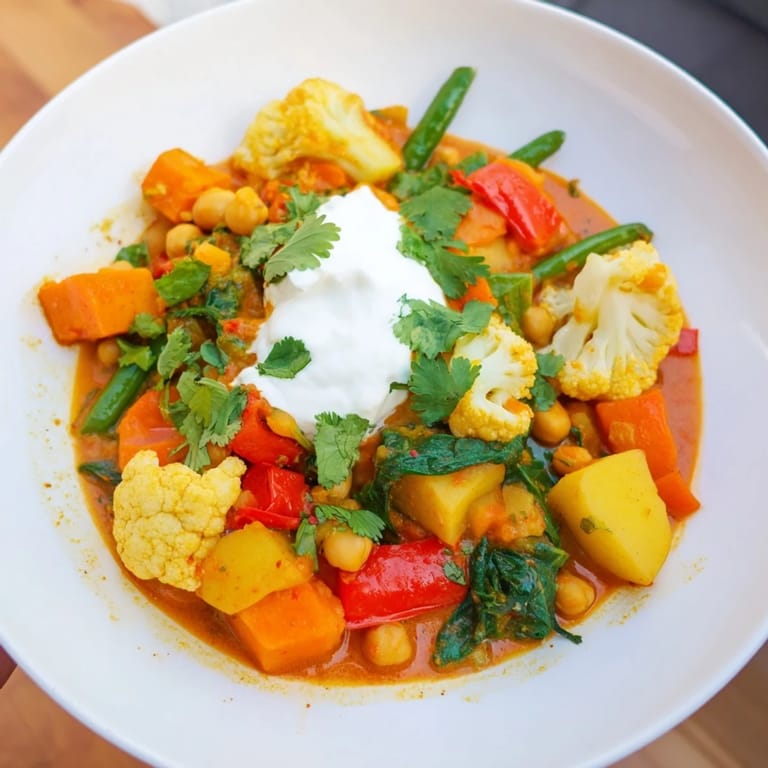 Enjoy a steaming plate of Waste-Free Vegetarian Curry, with hearty vegetables and a delicious, fragrant sauce.