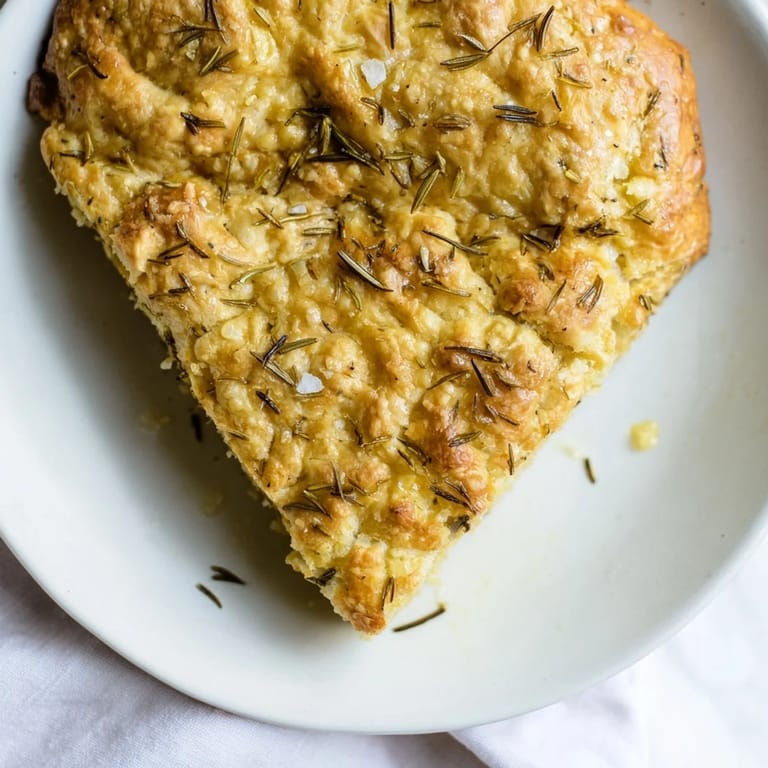 Freshly baked Yeast-Free Garlic and Rosemary Bannock Bread, a beautiful, golden flatbread speckled with herbs.