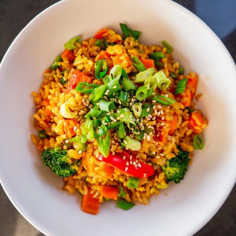 Sizzling, flavorful Crispy Vegetable Fried Rice Bowls piled high with fresh cilantro, ready to eat now!