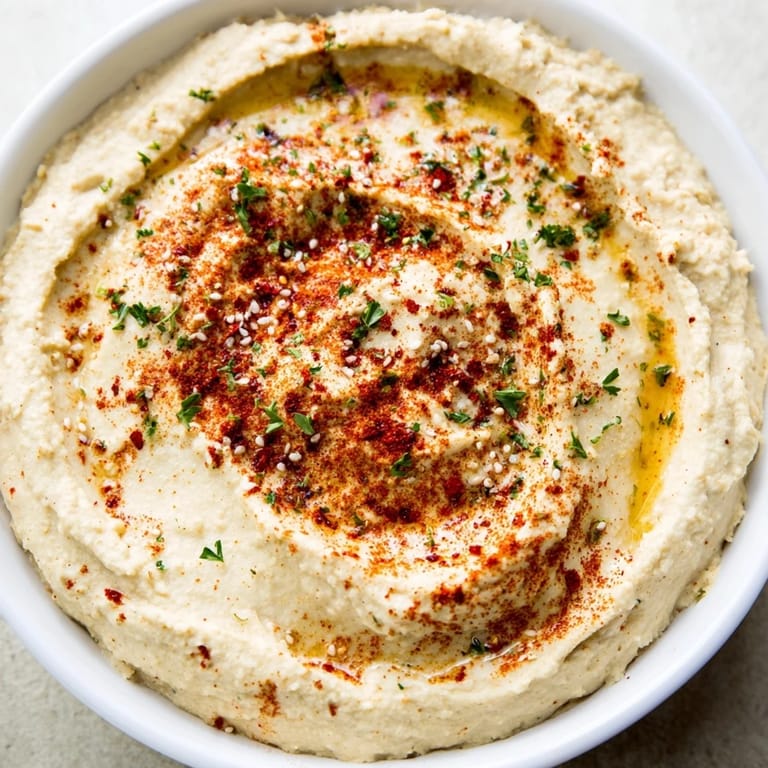 A bowl of fresh Perfect 5-Minute Homemade Hummus, perfect for dipping vegetables or warm pita bread.