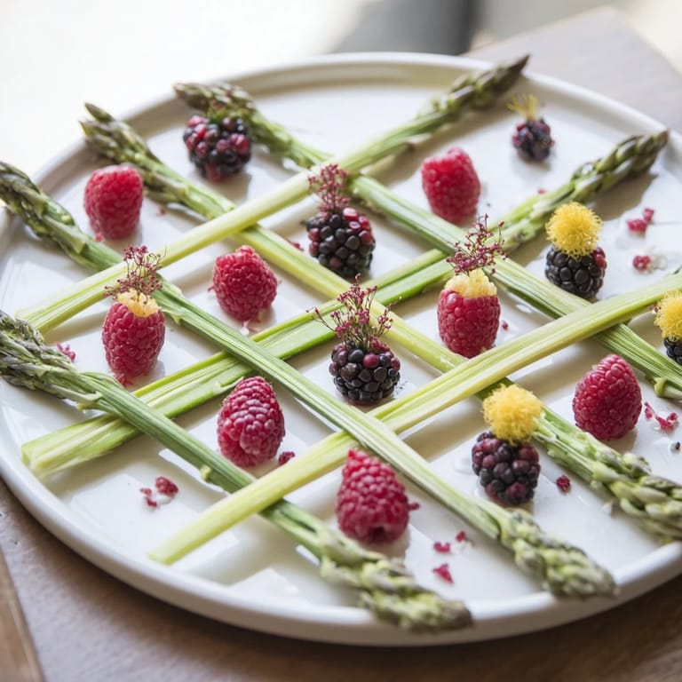Delicate The Botanical Lattice features a vibrant fruit-filled asparagus lattice, a vegetarian starter or brunch centerpiece.