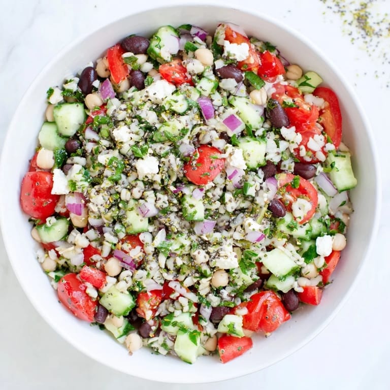 Close-up of a refreshing Dense Bean Salad, showcasing the textures and hearty ingredients.