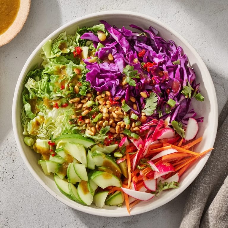 Freshly tossed Green Goddess Detox Cabbage Salad, bursting with color and flavor perfect for a healthy lunch.