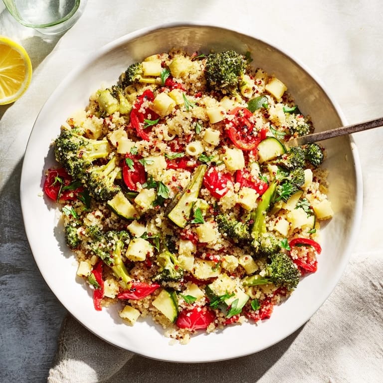 Enjoy this healthy Ditalini with Air-Fried Vegetables, tossed with Parmesan and herbs for a flavorful meal.