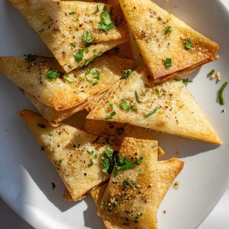 Air-fried garlic lumpia chips: perfectly crunchy appetizers bursting with garlicky goodness and flavor.
