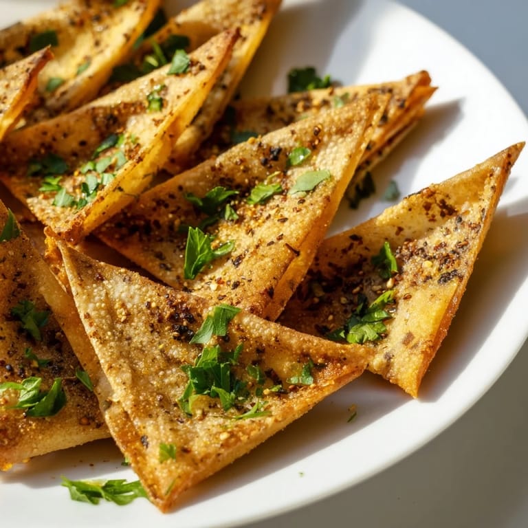 Freshly made crispy garlic lumpia chips, a vegan snack with a delicious, golden, savory crunch.