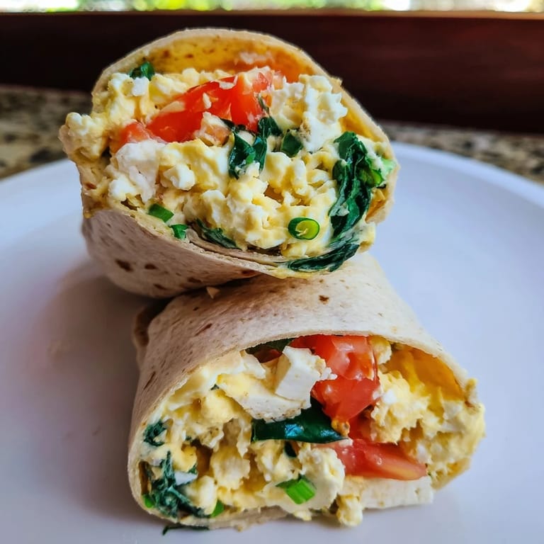A nutritious and easy Mediterranean-inspired Feta Egg Wrap, perfectly plated for a satisfying breakfast.