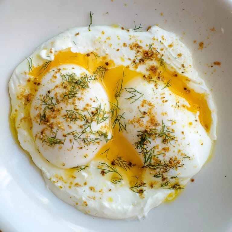 Turkish Cilbir, a brunch favorite, featuring creamy yogurt, tender eggs, and a spicy butter finish.