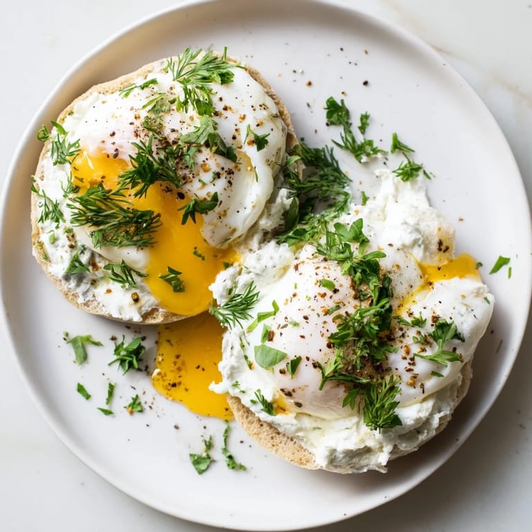 A tempting plate of Çılbır Eggs Benedict: tender eggs, garlicky yogurt, and vibrant spiced butter.
