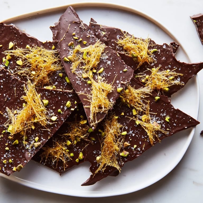 Imagine deliciously crunchy Kataifi Chocolate Crunch Bark, a fusion dessert in rich dark chocolate.